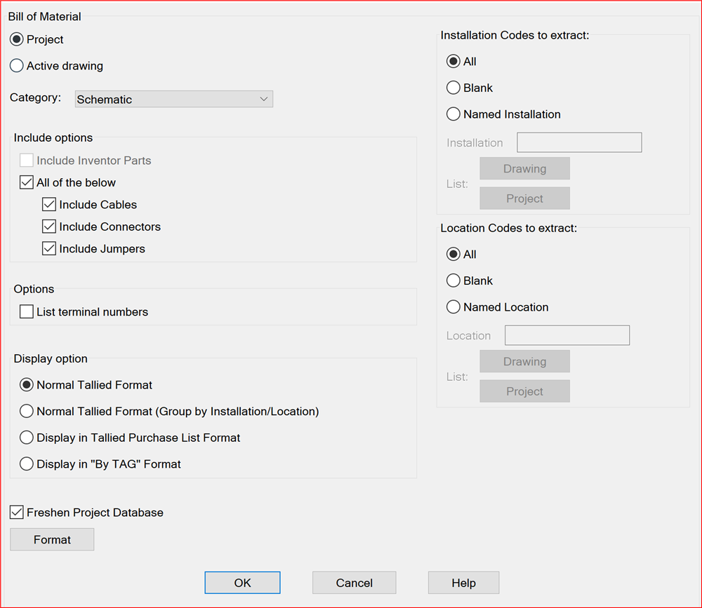 autocad bill of material project